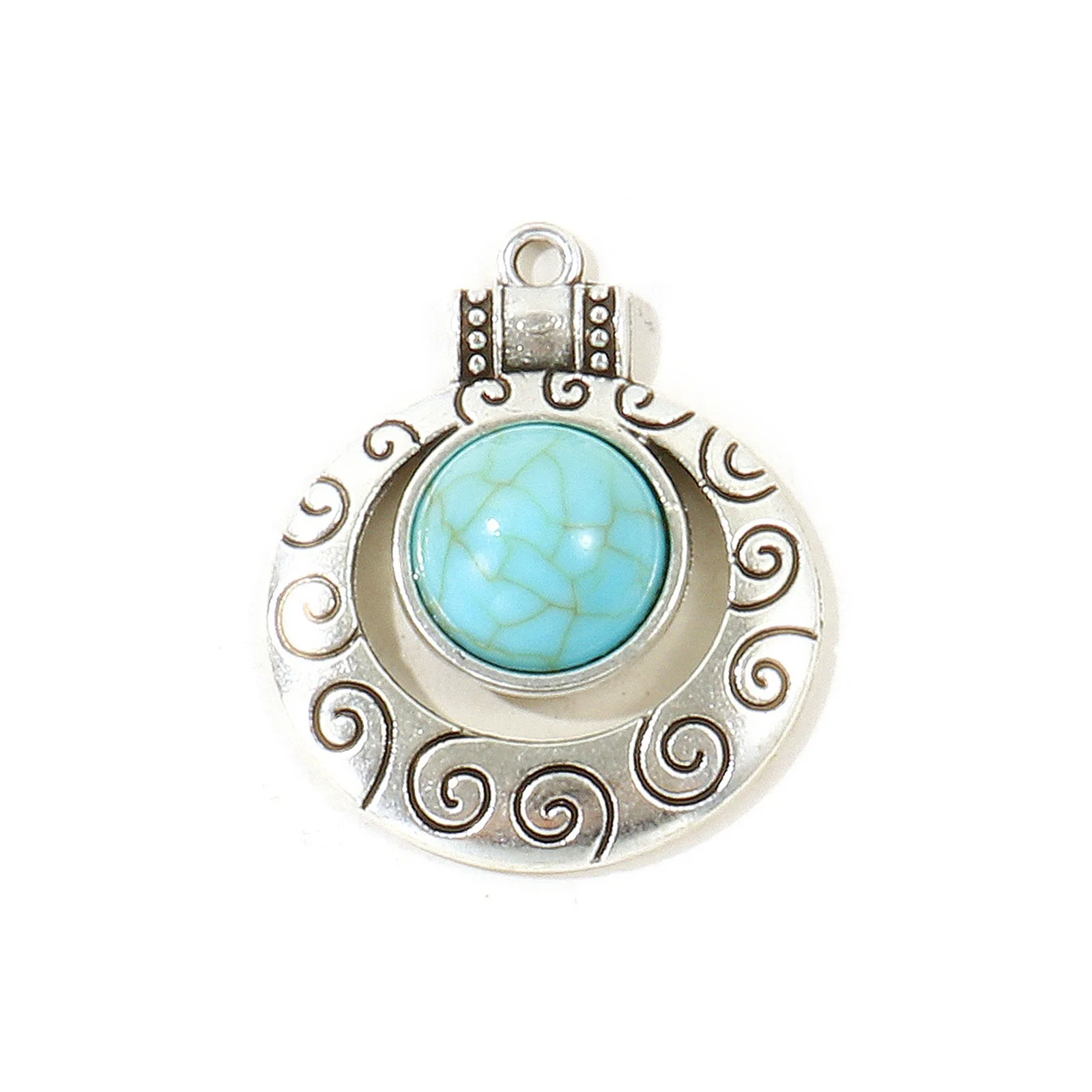 10 Stück Vintage Bohemia Anhänger Antiksilberfarben Grün Blau Imitation Türkis Feder Blumen Charms DIY Halskette Schmuck – Detail 7