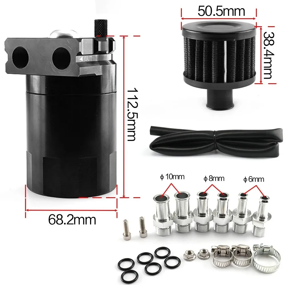 Oil Catch Can Kit Universal Reservoir Baffled Tank with Breather Filter Aluminum - view 2