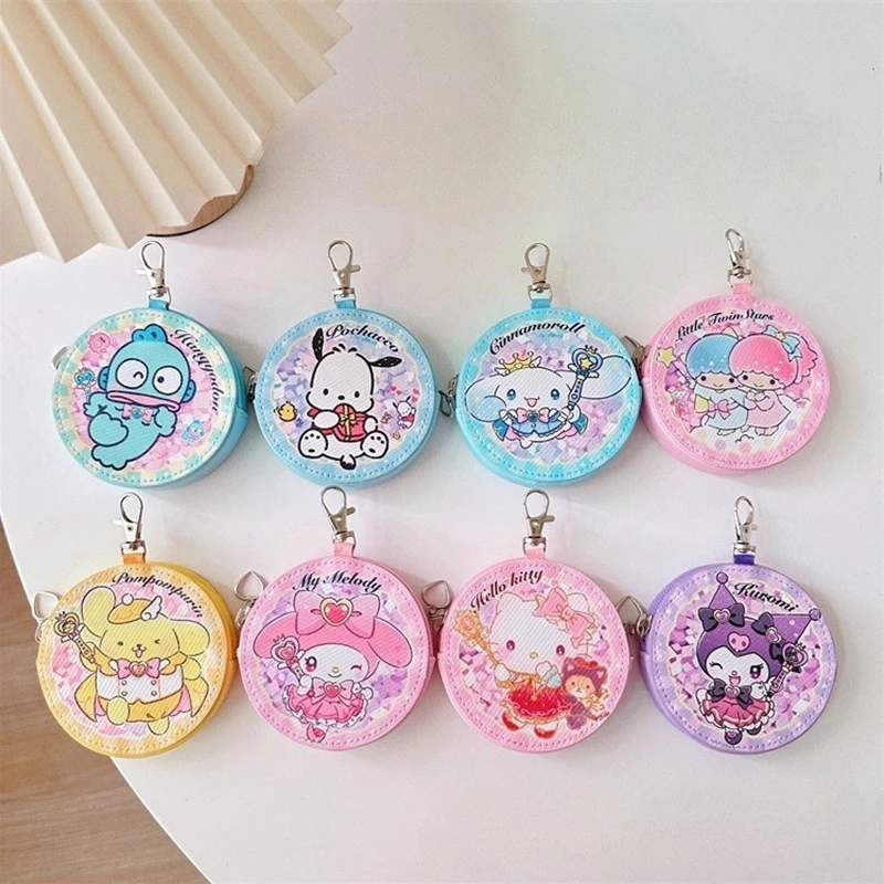 

Kawaii Sanrio, Hello Kitty My Melody Cinnamoroll Kuromi круглый кошелек для монет, милый маленький кошелек с подвеской в виде сердца для девушек