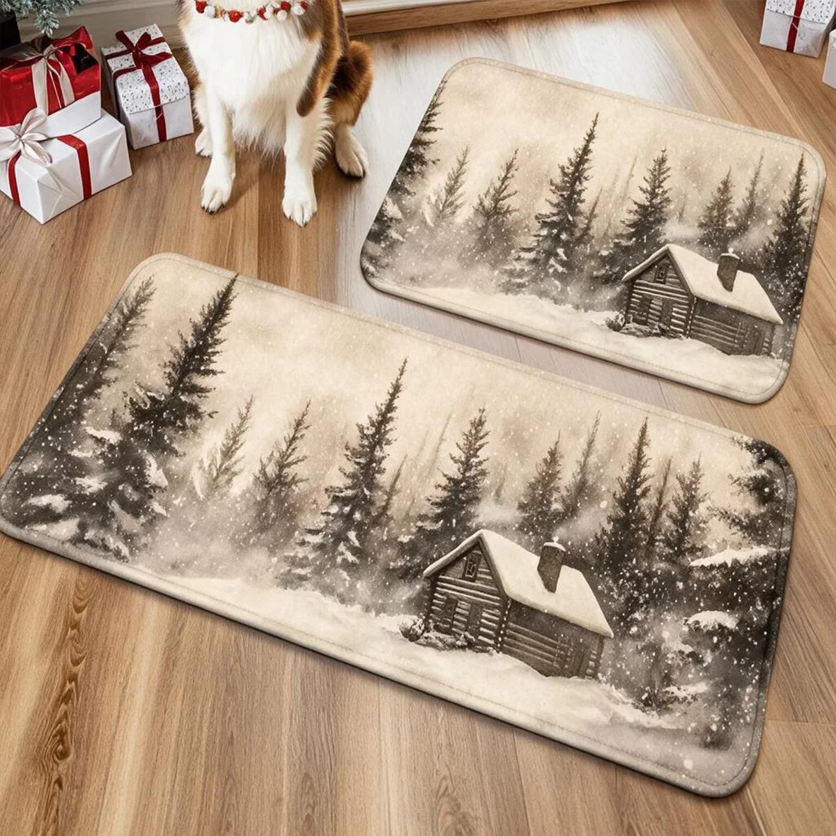 Christmas Kitchen Runner Rug Long Plush Flannel Floor Mat with Cardinal Bird Print Non Slip Water Absorbent