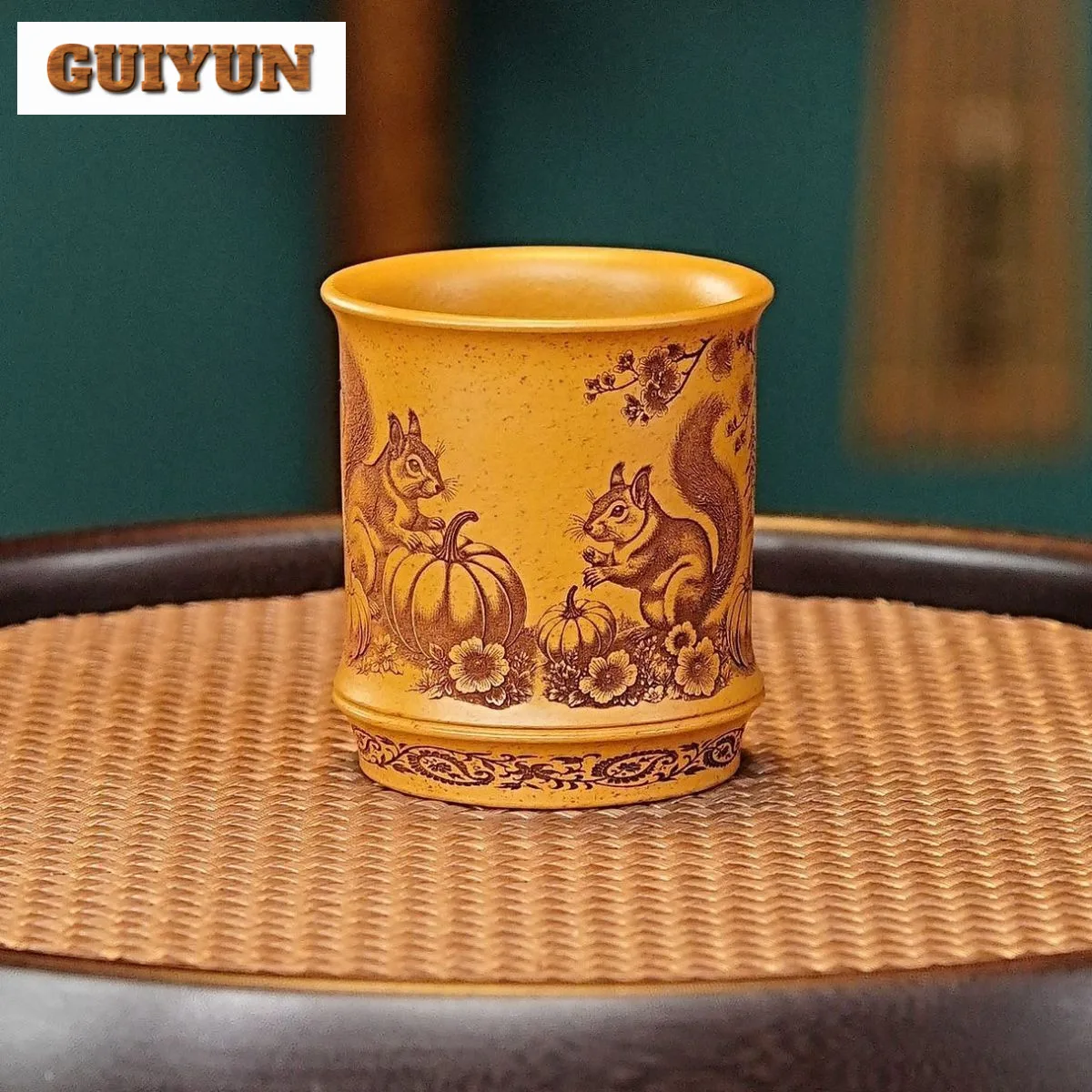 

150ml Purple Clay Hand-carved Squirrel Teacup Retro Tea Bowl Cup For Tea Tea-tasting Meditation Cup Chazhan Master Cups Teaware