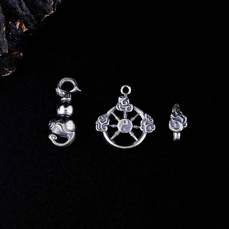 An Authentic Fine Handmade Auspicious Cloud Gourd Buckle Tai Chi OT Ring Pendant Tibetan Flame for DIY Bracelet Scholar Charms