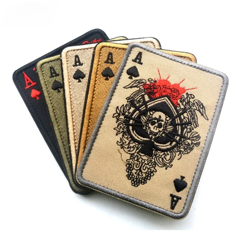 Death Card Poker Ace of Spades Patches Embroidery Tactical Patch For Clothing Bag Punk Military patches Badge