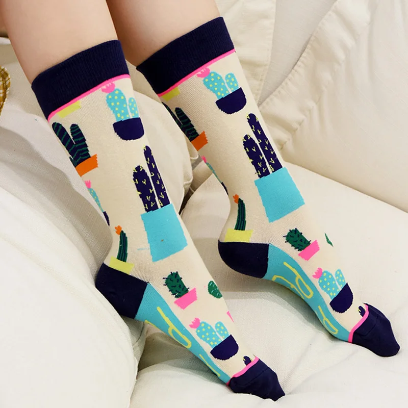 Women's Creative High Quality Happy Funny Socks Harajuku Cute Fruit Plant Cactus Animal Print Cotton Fashion Sock