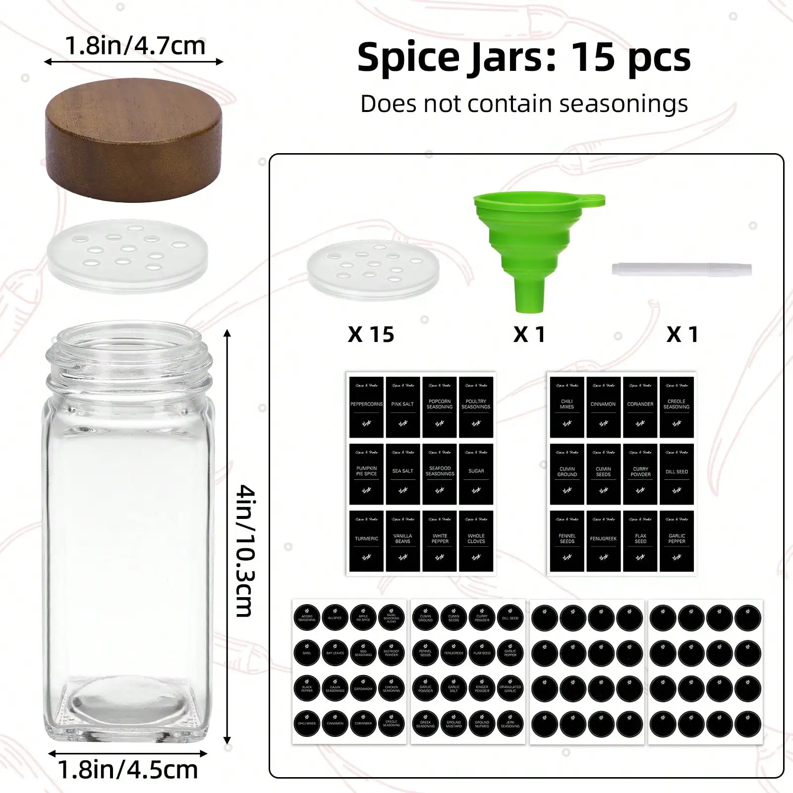15/24pcs 4oz Clear Square Spice Jars Acacia Wood Lids Labels Airtight Glass Seasoning Containers Herb Storage Jars Kitchen Pantry Organizer For Home Restaurant
