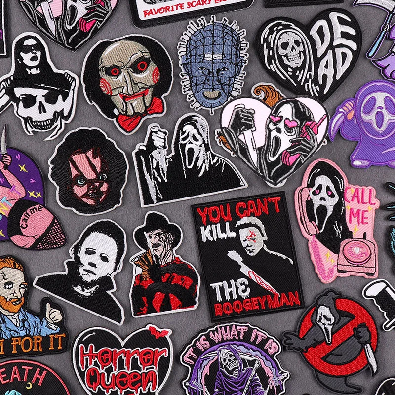 Horror Movies Embroidery Patches Ghost Iron On Patch For Clothing Thermoadhesive Patches On Clothes Punk DIY Badges Stripes Sew