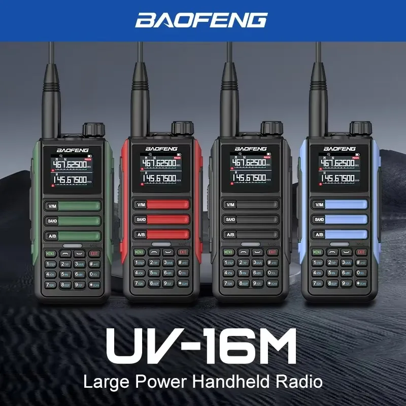 BaoFeng 워키토키 6 밴드 USB-C 충전기, LCD 디스플레이, UV16 V2 장거리 FM 라디오, IP67 방수 트랜시버, UV16M, 15W