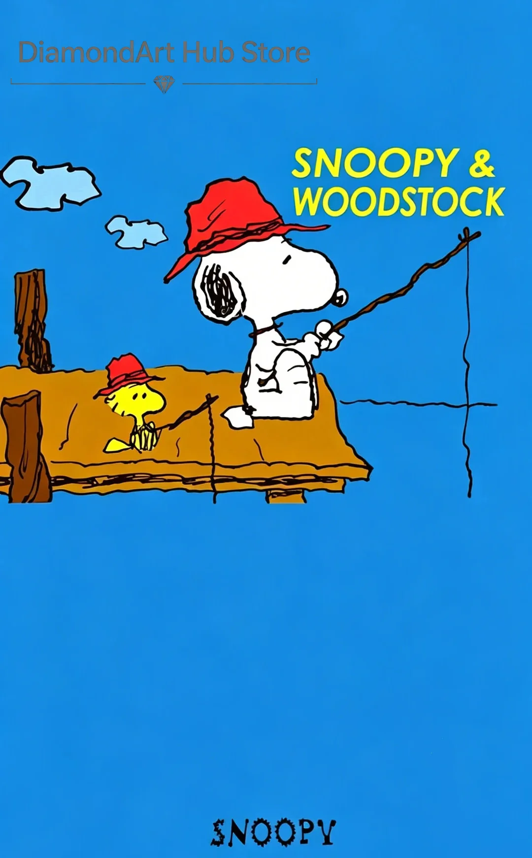 Snoopy 5D Full Round Drill Diamond Painting Kit, Fishing Skateboard Cartoon DIY Mosaic Wall Decor