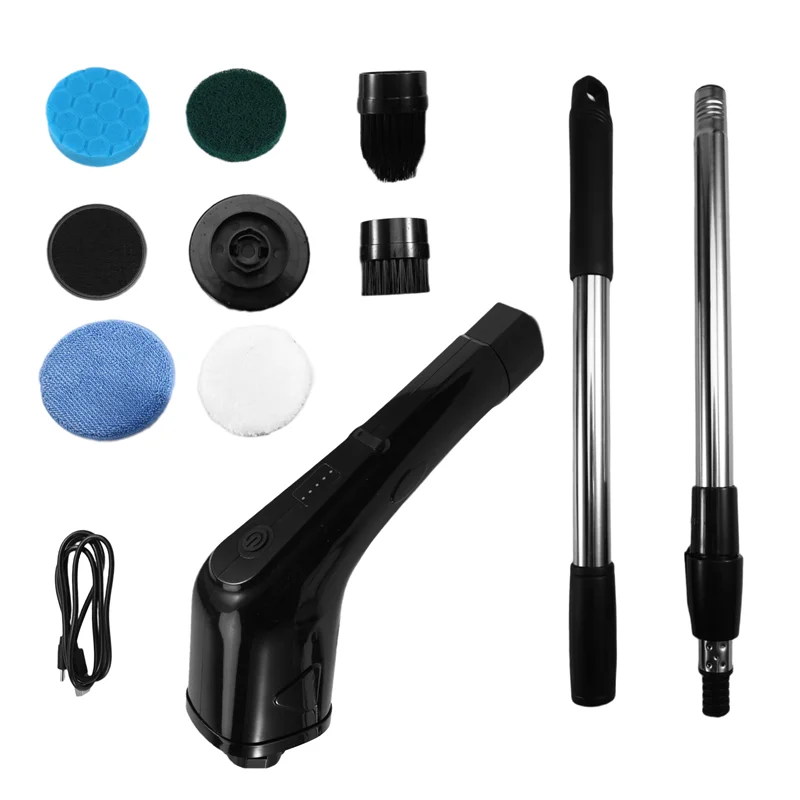 A66T-Electric Cleaning Scrubber Cordless Powerful Scrub Brush With Adjustable Extension Long Handle Replaceable Brush Heads