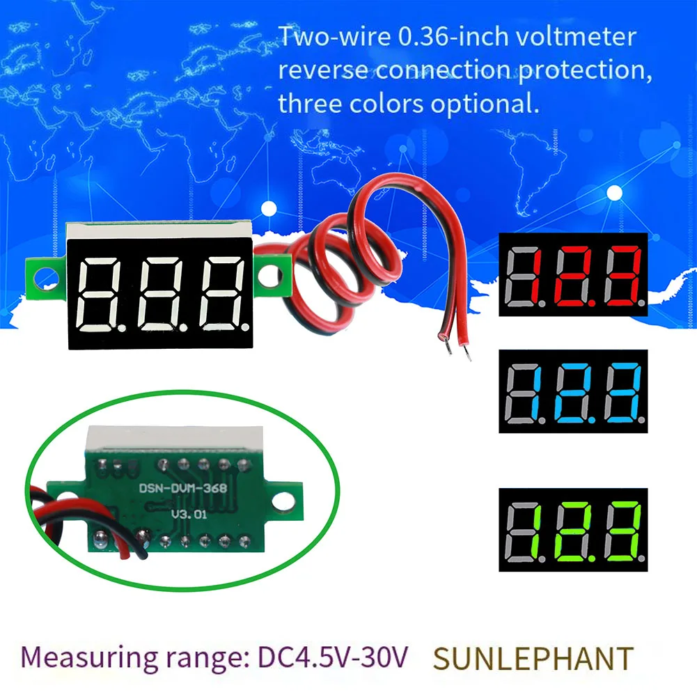 DSN-DVML-368-2 LED Digitale 2-lijns DC-spanningstafel Rood Blauw Groen DC4.5-30V Voltmeter LED Digitale spanningstafel