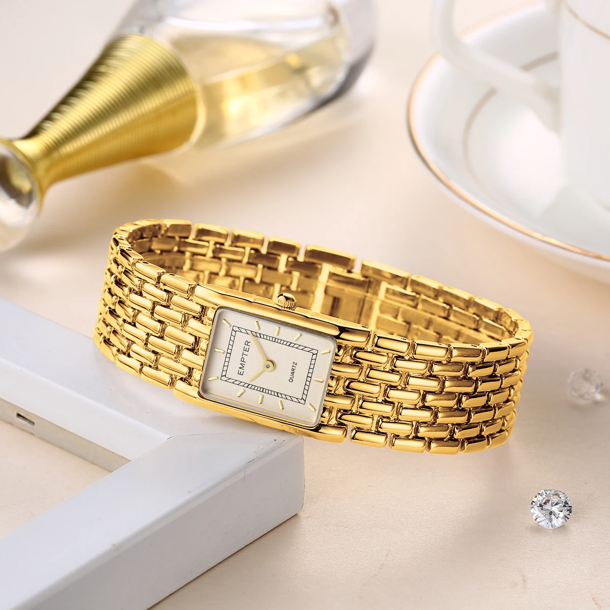 Small Gold Watches for Women - Dainty Analog Quartz Watch for Women - Ladies Watches Square Bracelet Watches for Casual Dress