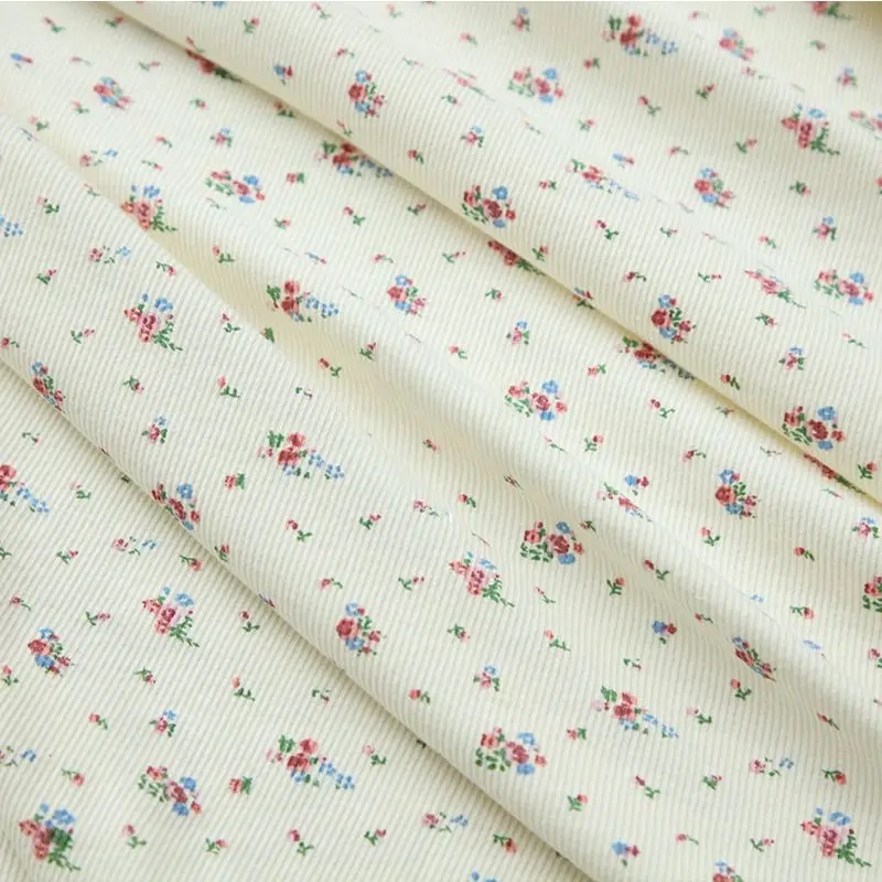 100% Cotton Rib Knit Fabric Floral Pattern Soft Material Home Dress Children Crawling Suit Women Short Sleeve Cloth DIY Fabric