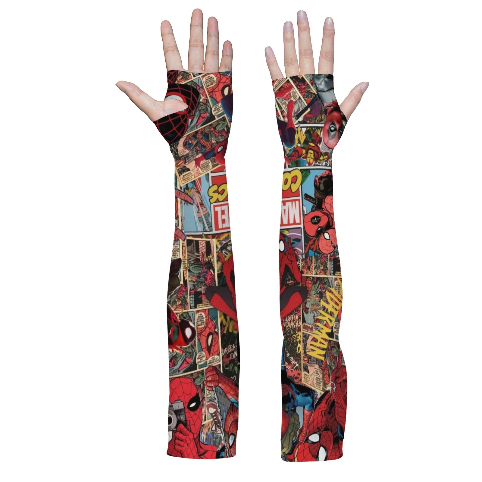 ปลอกแขนพิมพ์การ์ตูน Spider-Man Action-Packed - ป้องกันรังสียูวีระบายอากาศสีแดงสําหรับการผจญภัยในชีวิตประจําวันและกลางแจ้งที่ได้รับแรงบันดาลใจจากซูเปอร์ฮีโร่