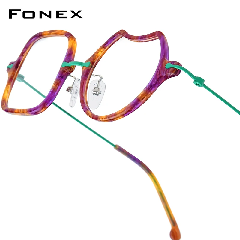 

FONEX Acetate Titanium Eyeglasses Frame Women Retro Vintage Square Heart Glasses Men Japanese Handmade High Quality Eyewear 5842