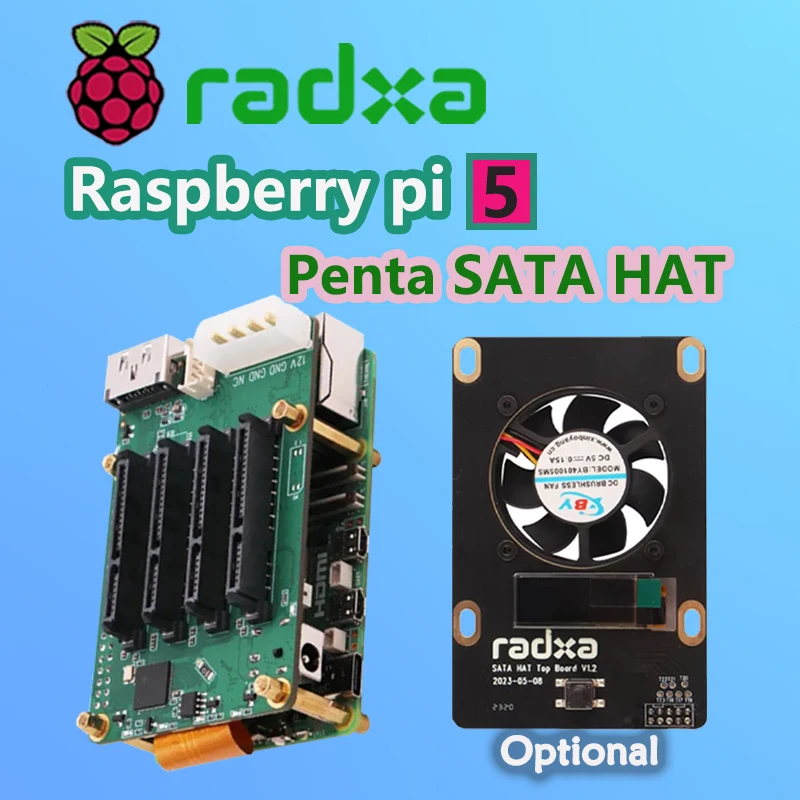 

Penta SATA HAT For Raspberry Pi 5 -Up to 5x SATA disks HAT With Top Board Set
