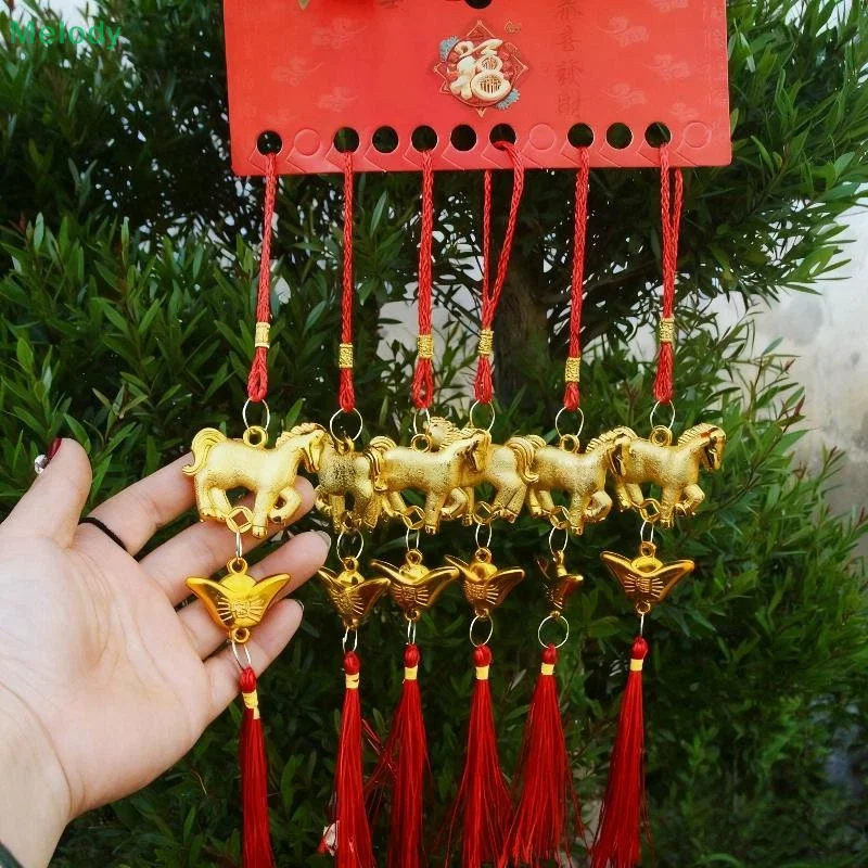 6 قطعة السنة الصينية الجديدة فانوس قلادة محظوظ الديكور 2026 سنة الحصان الجدار الشنق سيارة زخرفة هووسورمينغ الهدايا