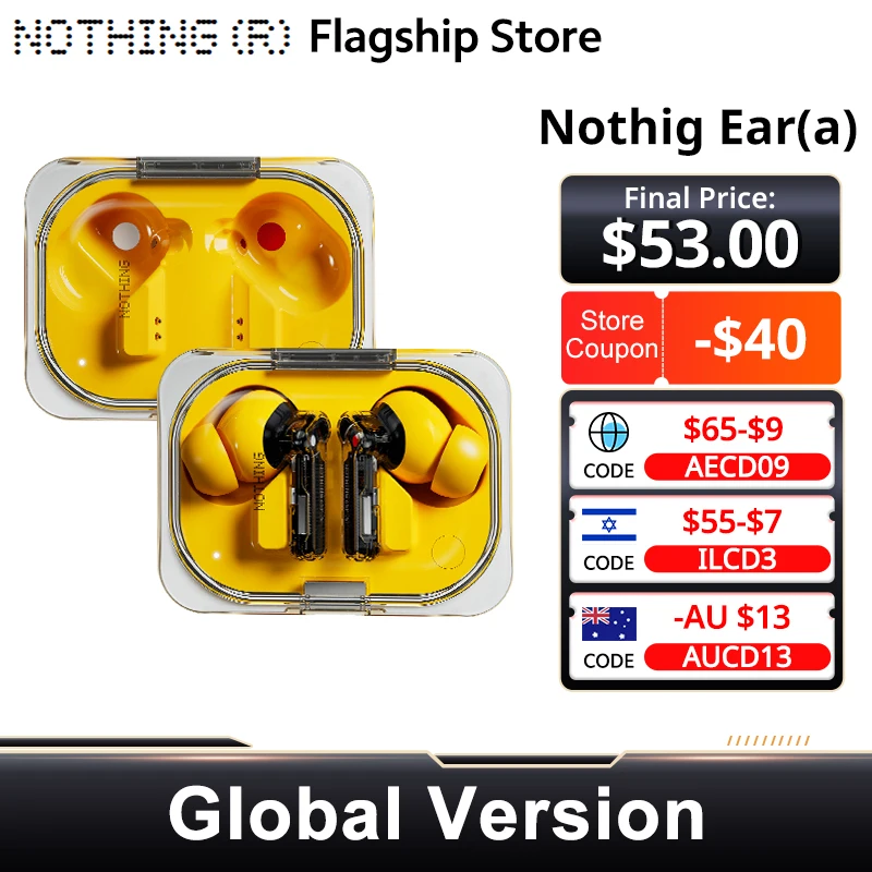Global Version Nothing Ear (a) Bluetooth Earphone 45dB Active Noise Cancelling ANC Dynamic 42.5 hours listening Fashion Design — product photo 1 of 1