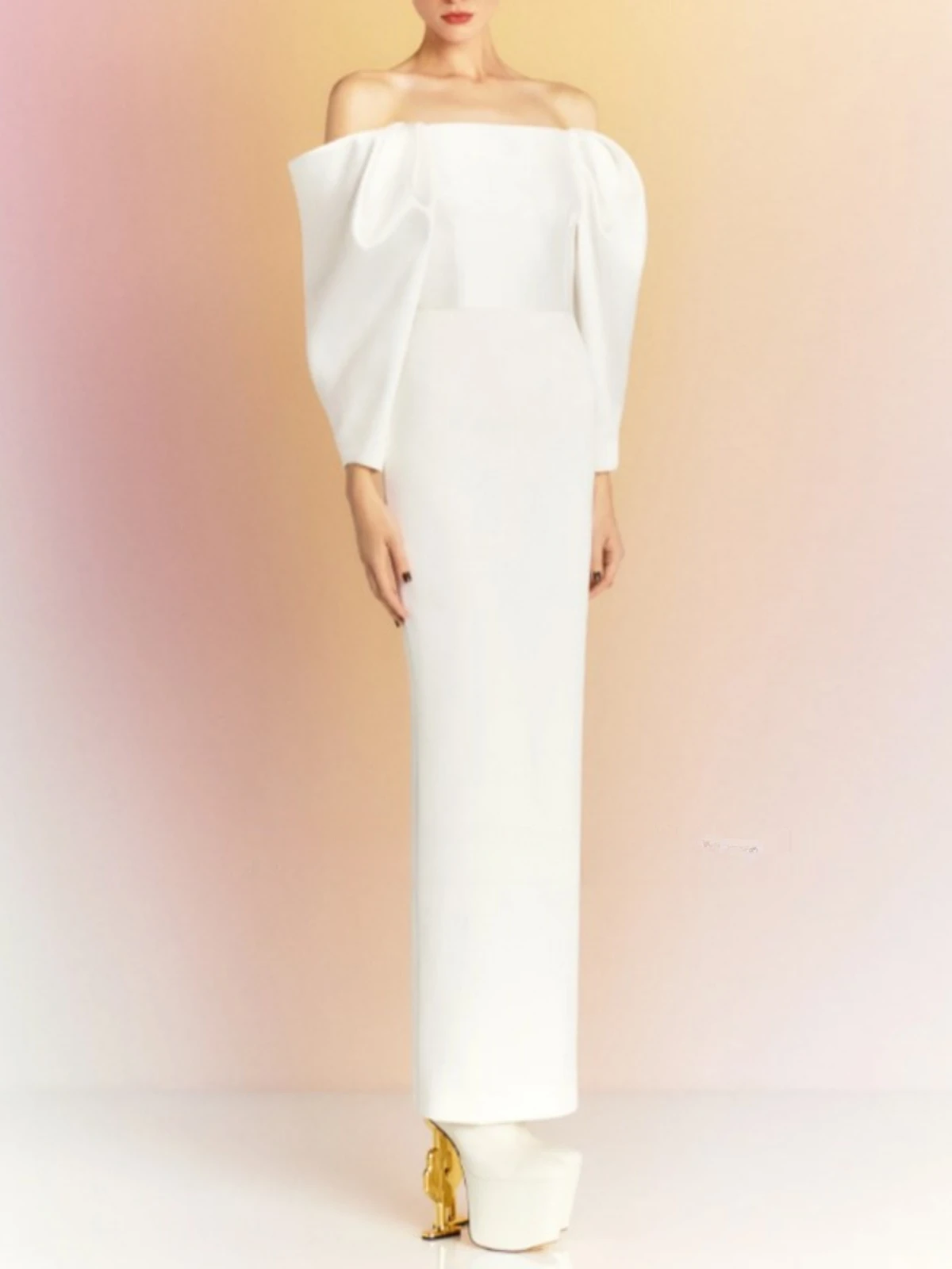 TWOTWINSTYLE Solid Slimming Temperament Dresses for Women Slash Neck Long Sleeves Patchwork Folds Minimalism Dress Female New