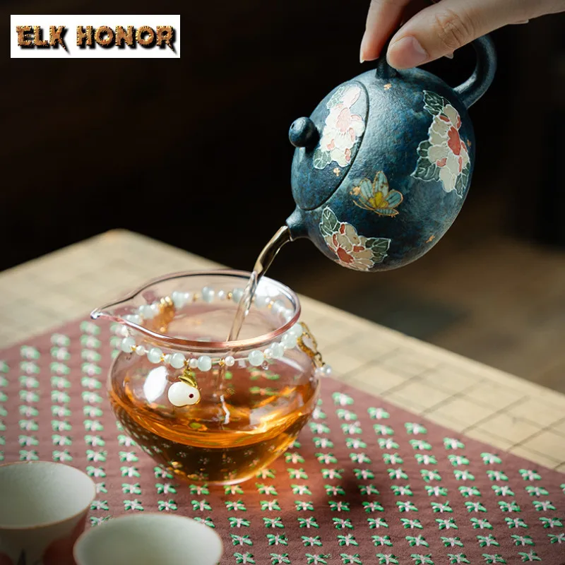 150ml Hand-painted Butterfly Peony Flower Xishi Teapot Elegant Tea Infuser Pot Tea Soaking Kettle With Ball Hole Tableware Gift