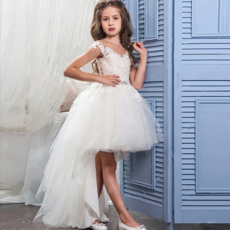 Robe à Fleurs Ivoire avec Traîne pour Fille, Tenue de Princesse pour ixde Mariage, Vêtement de Première Communion pour Bébé