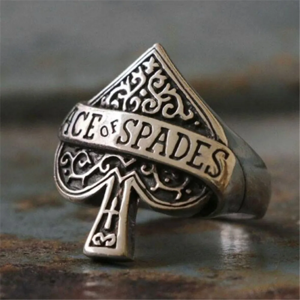 New Simple Personality Retro Trend Niche Spade Poker Ring Men's Fashion Hip Hop Punk Finger Ring Jewelry Street PartyAccessories