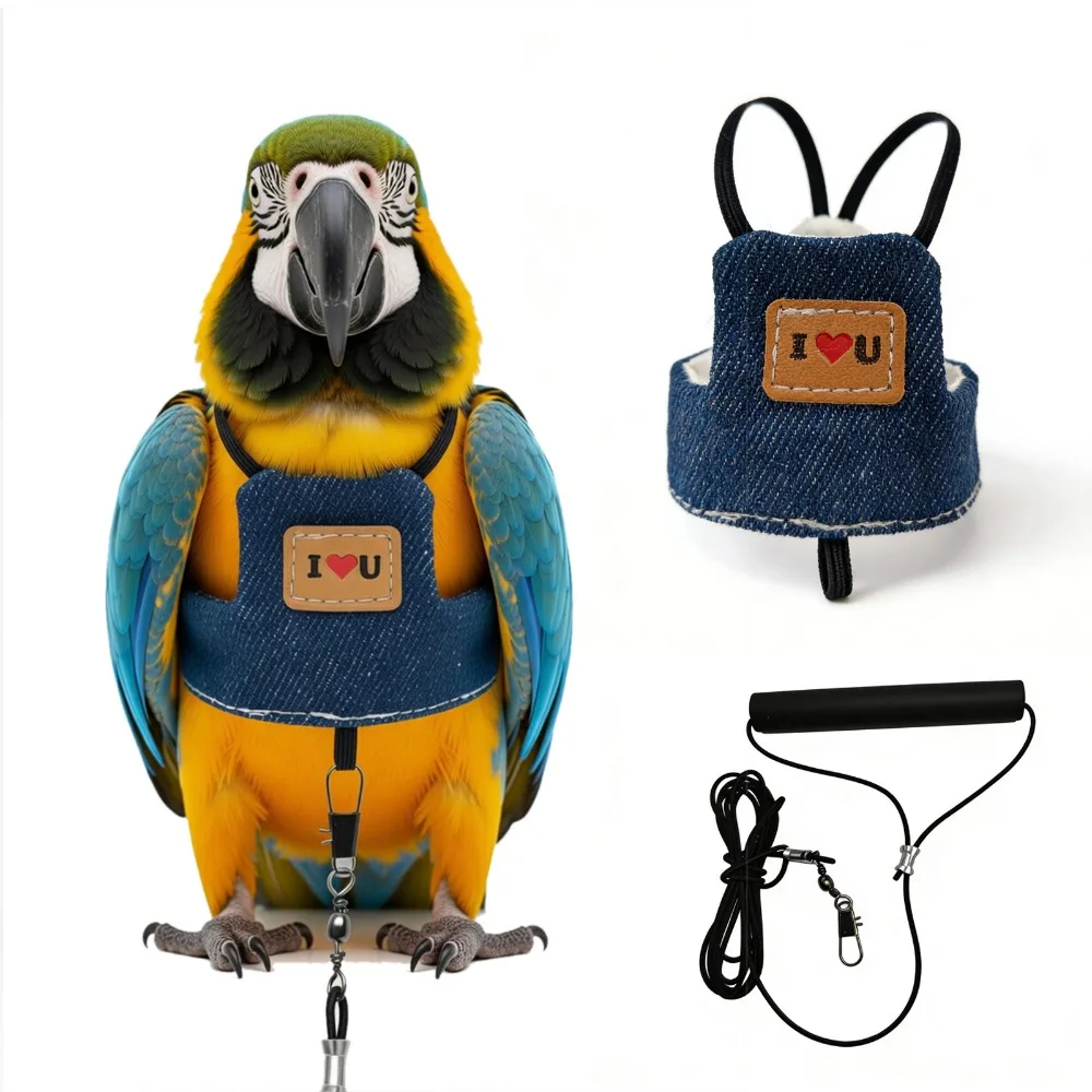 Premium Adjustable Parrot Harness 2M Rope Comfortable Flight Suit Quick Connect Safety Flying Leash Cockatiel