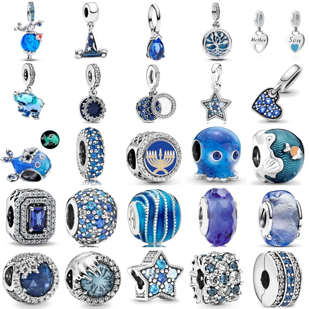 

925 Silver Blue Series Pentagonal,Bead Elephant Pendant Suitable For European Bracelets, Necklaces, Jewelry Accessories ﻿