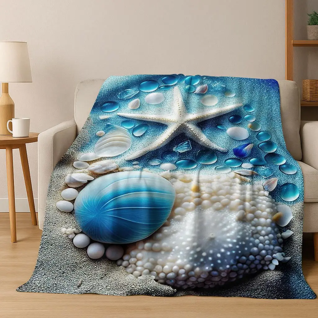 Dream Starfish Shell Tropical Beach Sea Star Art Flannel Blanket,Cozy Soft Throw Blanket for Home Bedroom Bed Sofa Cover Gift