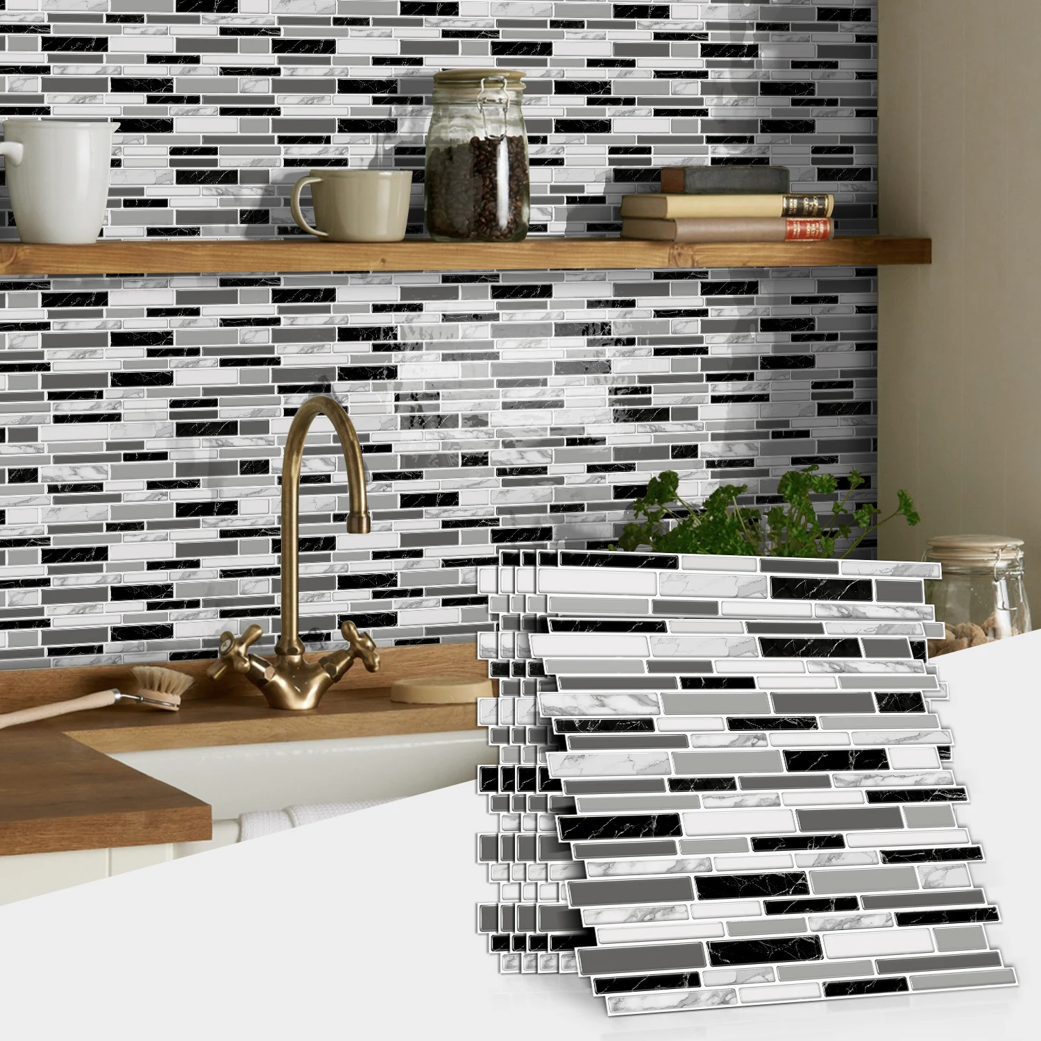 4/8/12 Sheets Wall Tile Sticker White Self Adhesive Tiles Waterproof Vinyl Wallpaper Backsplash For Kitchen Living Room Bathroom