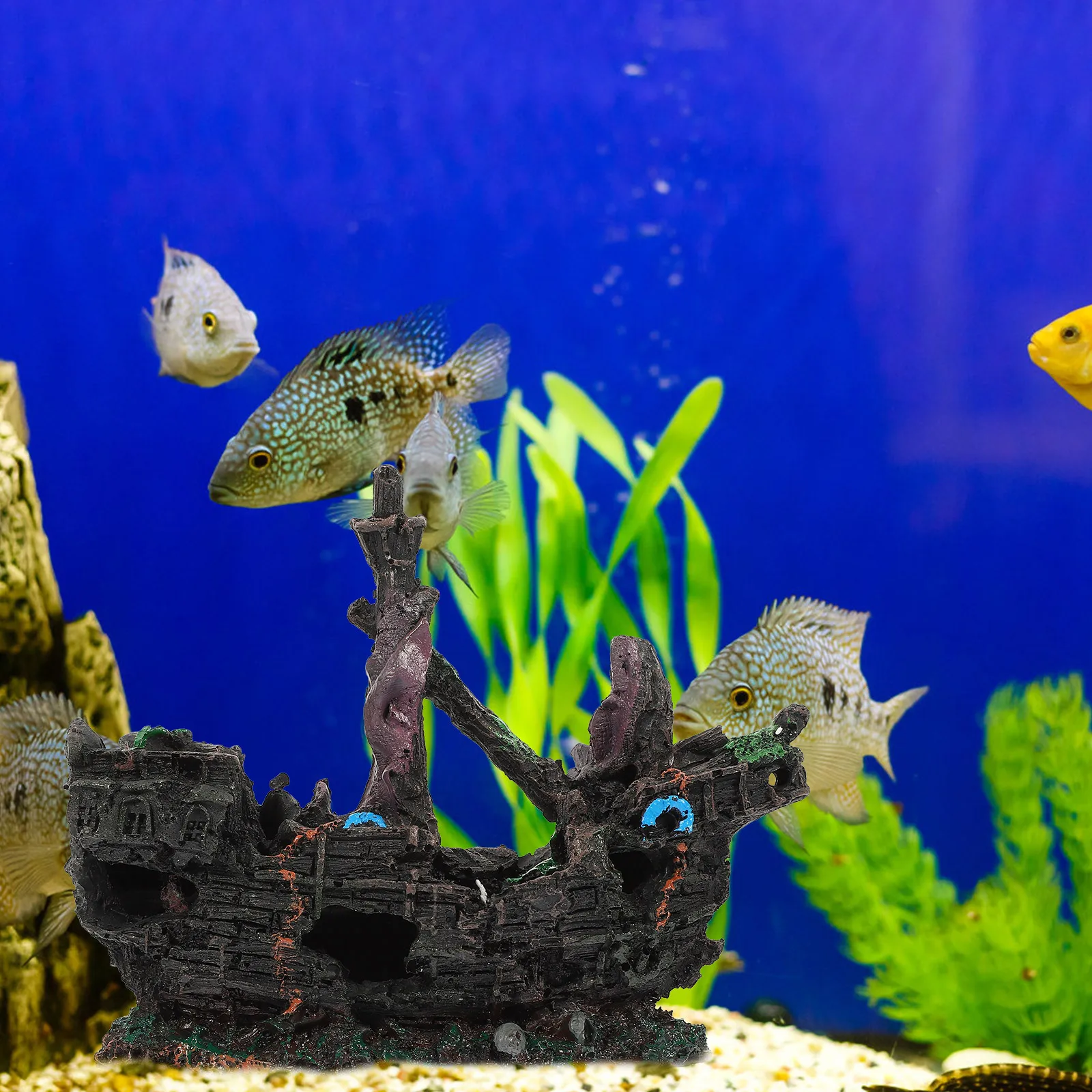 

L Pirate Shipwreck Model Resin Decorative nament for Fish Tank Aquarium Large Underwater Adornment Realistic Appearance