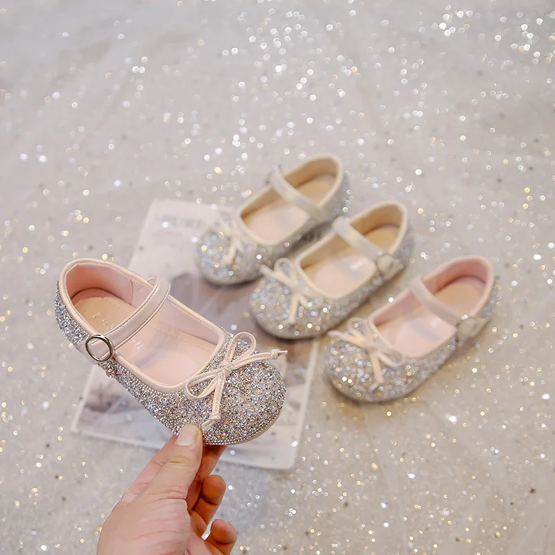 

Girls' Rhinestone Crystal Princess Shoes, Spring 2026 Style, Rhinestone Butterfly Cute Bow Solid Color Performance Dance Shoes