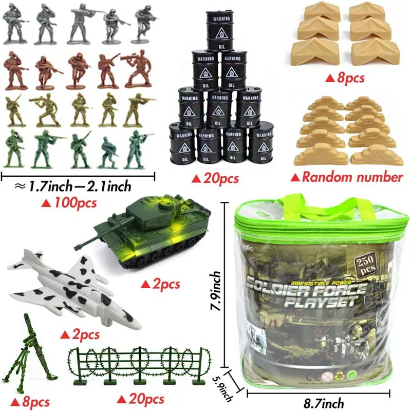 250PCS Army Men Military Figures Accessories with Hand Bag World War II Toys