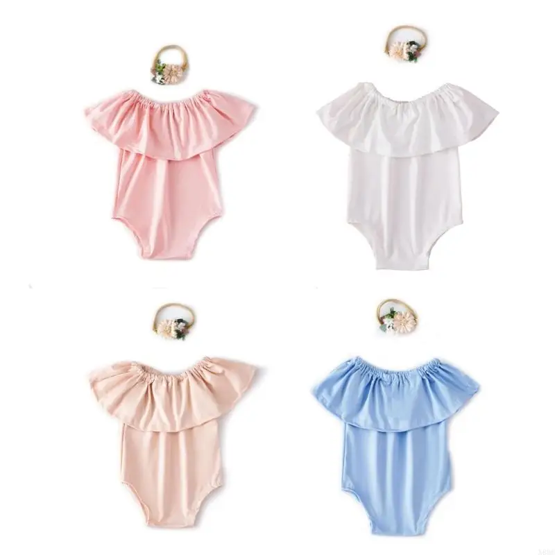 

N80C 1 Set Newborns Photography Props Baby Girls Romper Dress with Matching Headband