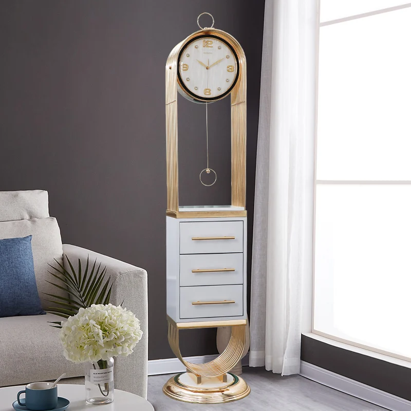 Light Luxury Metal Floor Clock Home Living Room Simple Large Clock Modern Creative Clock Villa Personalized Quartz Clock