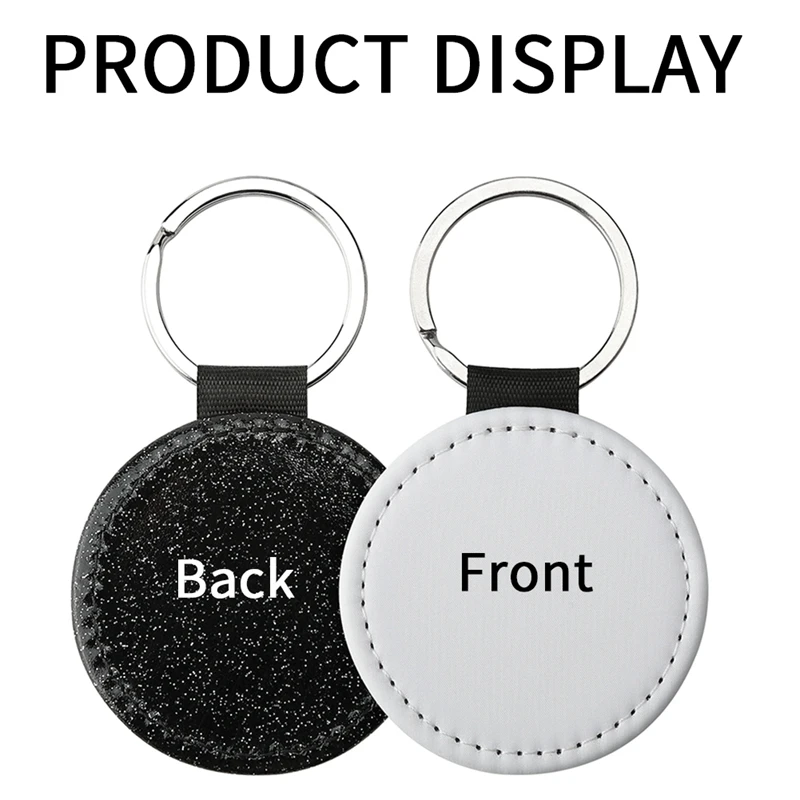 20Pack Sublimation Blanks Keychain Glitter PU Leather Keychain Heat Transfer Keyring Round Sublimation Blank