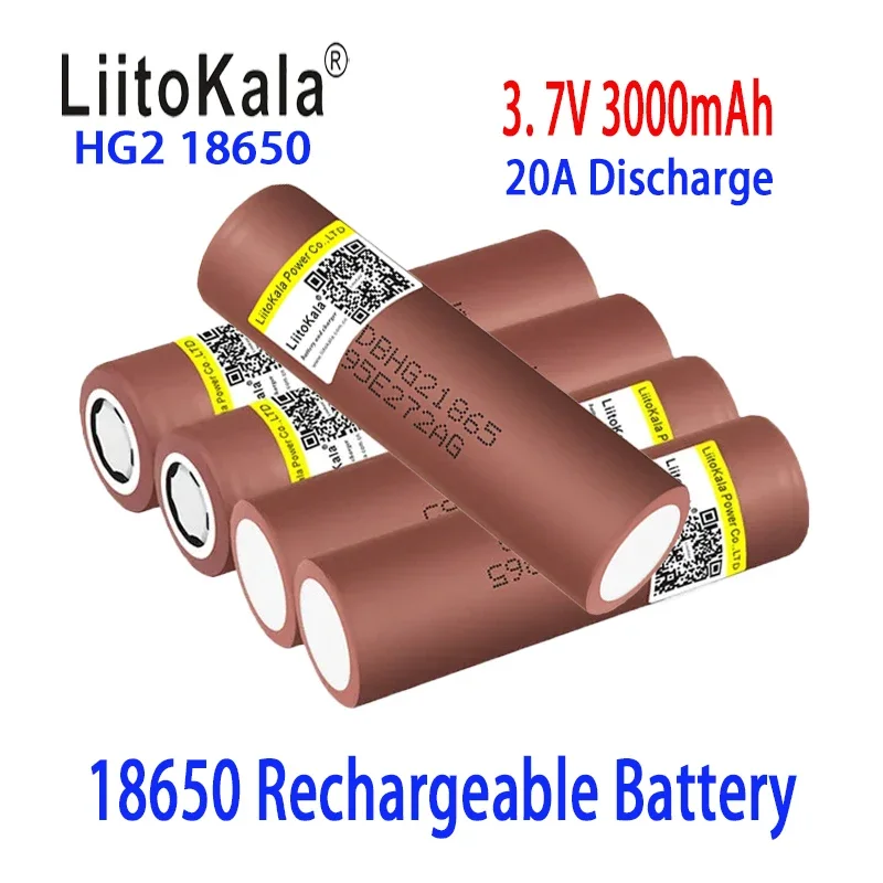 brand new 100% original LiitoKala 18650 battery，3.7v 18650 HG2 3000mAh lithium-ion rechargeable battery,continuous discharge 30A