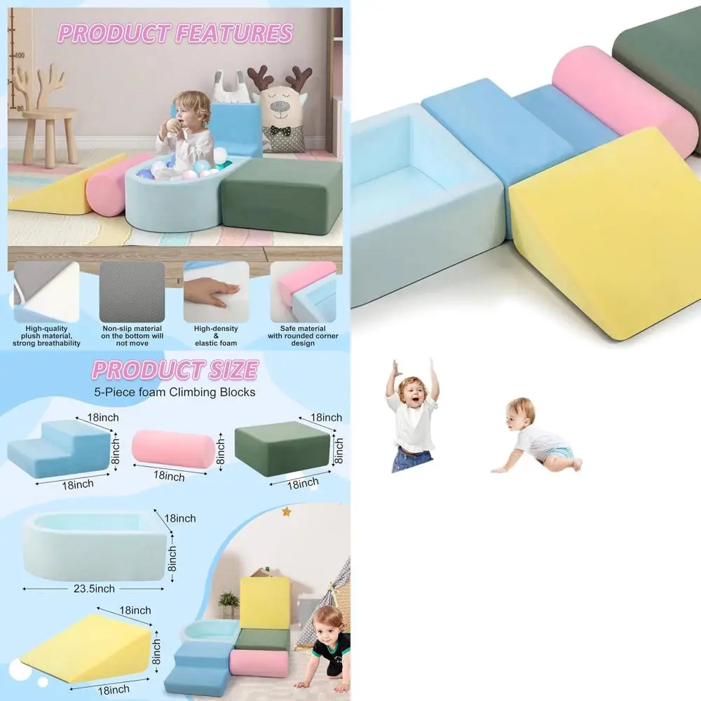 Zestaw dmuchanych bloków piankowych dla maluchów w wieku 1-3 lat, miękki centrum aktywności do wspinania się i raczkowania z basenem z kulkami.