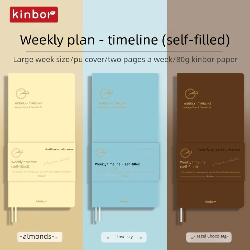 دفتر ملاحظات ناعم للجيب من Kinbor Weeks Plan، مخطط يومي أسبوعي، صفحتين في أسبوع، تسجيل الحياة، منظم وقت المجلات