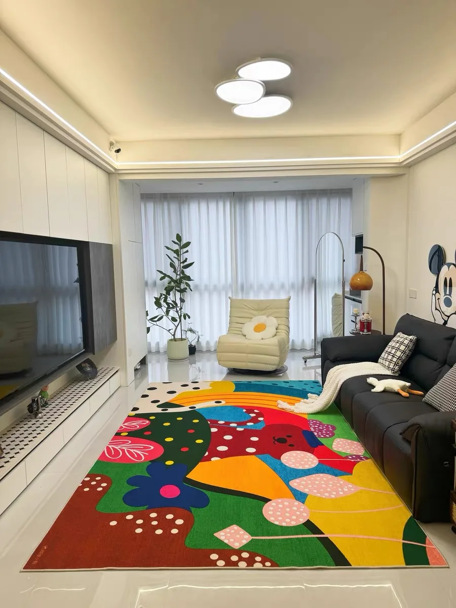 VIKAMA Ins Dopamine Abstract Living Room Sofa Rug Advanced Sound Insulation Waterproof Non-Slip Bedroom Bed Cushion Home Decor