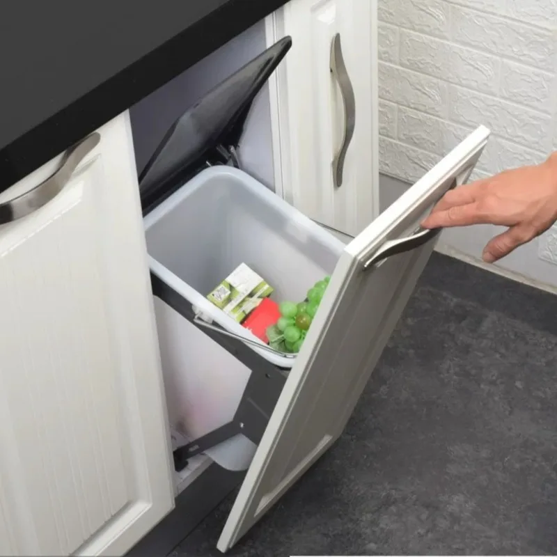 Plastic Embedded Trash Can Portable Kitchen Garbage Cube with Lid Oblique Opening with Handle Waste Bins Luxury Modern Furniture