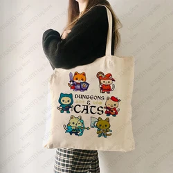 Borsa tote modello Dungeons and Cats Borse a tracolla in tela per gatti Kawaii per viaggi Borsa per la spesa riutilizzabile da donna per pendolari quotidiani