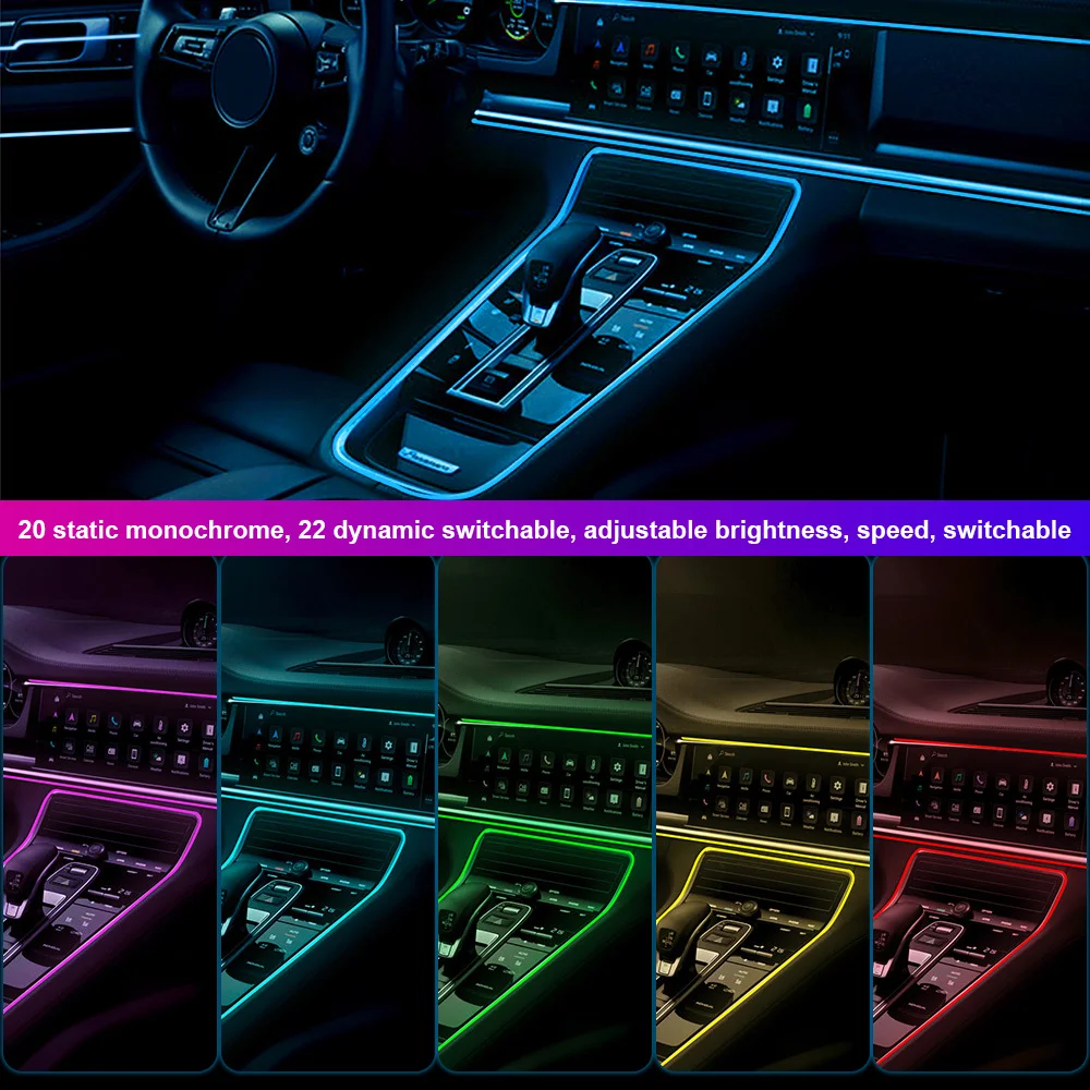 Neon Car Led Interior Light Strips RGB Multiple Modes Ambient Light Decorative Atmosphere Dashboard Lamps Flexible Interior Part