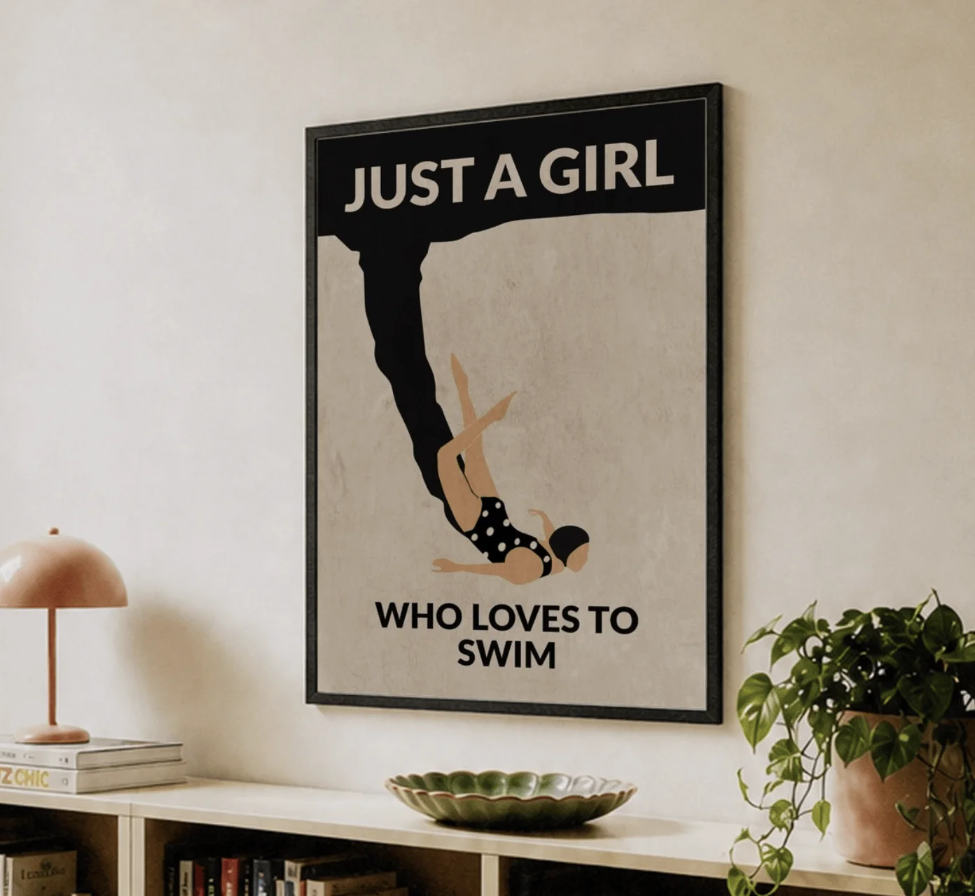 Retro Swimming Girl Wall Art Canvas Prints, Vintage Diver Posters, Trendy Decor for Living Room Bedroom Gallery Wall Decor