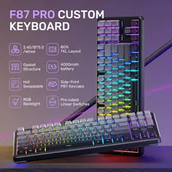 Aula F87 Pro Wireless Gasket Mechanical Keyboard 87 Keys Compact TKL Tri-Mode BT/2.4G/Tpye-C RGB Gaming Keyboard Hot Swappable