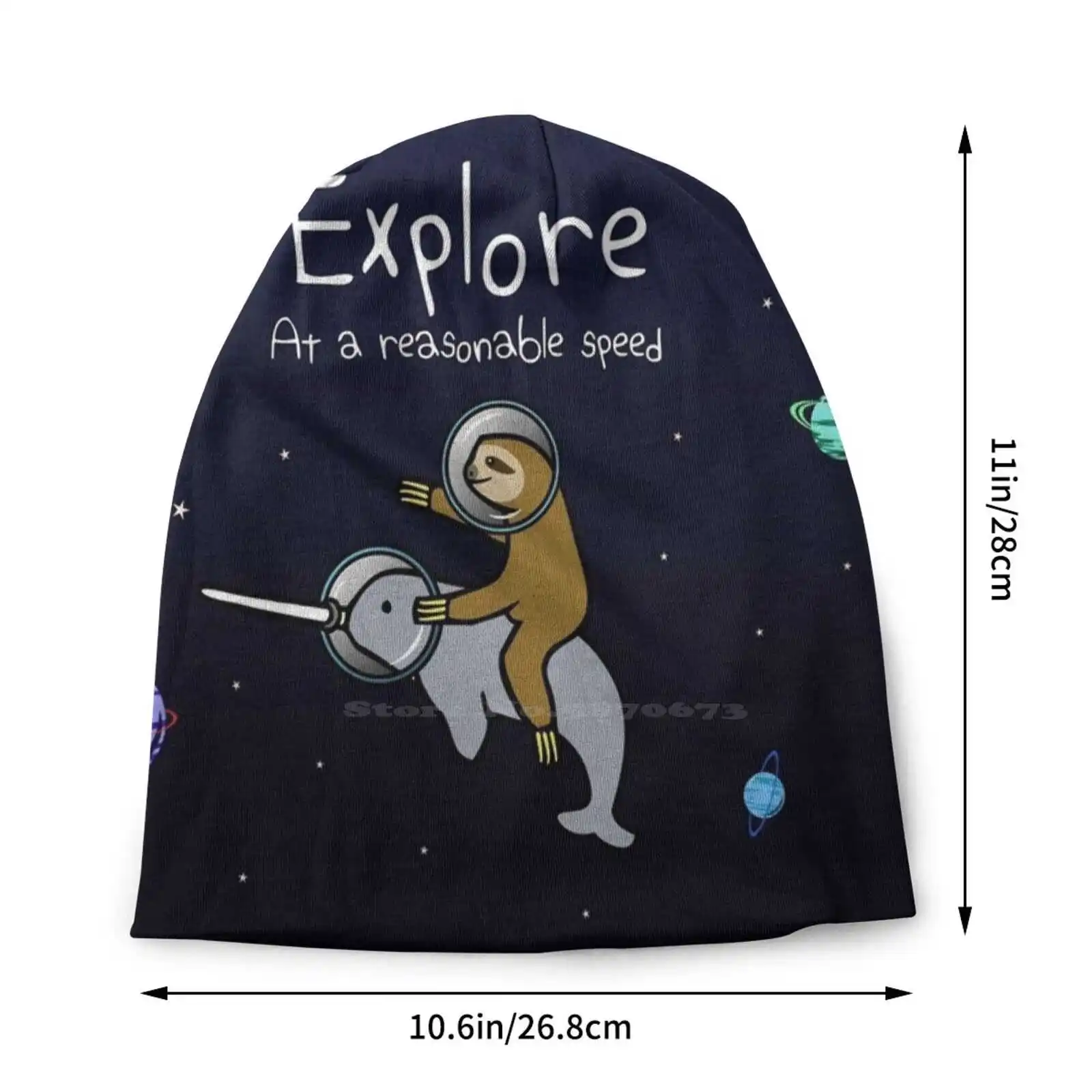 Explore! At A Reasonable Speed ( Sloth Riding Narwhal In Space ) Knitted Hat Warm Beanie Outdoor Caps Sloths Slothlyfe Life