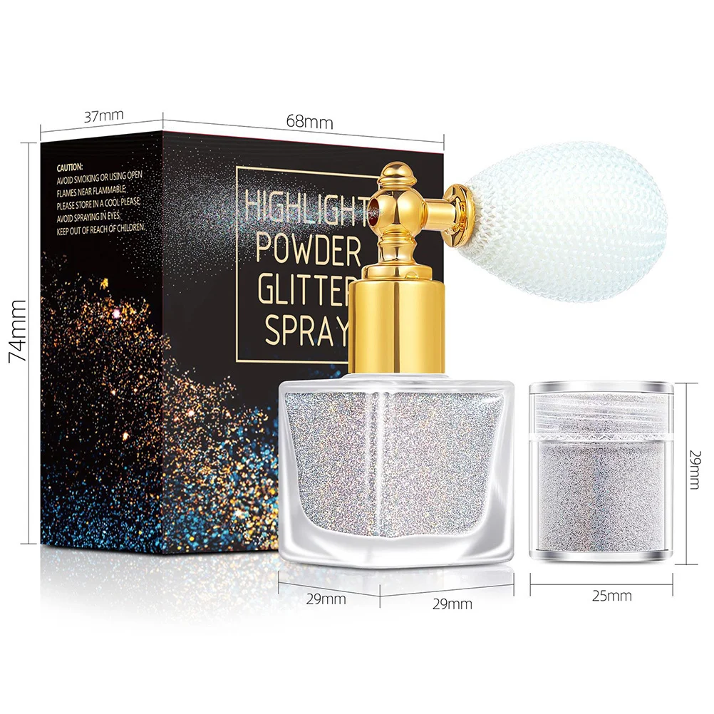 1 Set Glitter Powder Spray Body Highlighter Shimmer Makeup Face Hair Silver Sparkling Dust For Party Wedding Birthday