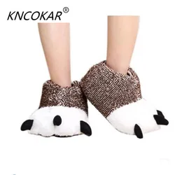 KNCOKAR Fluffy cotton slippers, winter dinosaur bear paw household gift couples floor cartoon maomao shoes for men and women