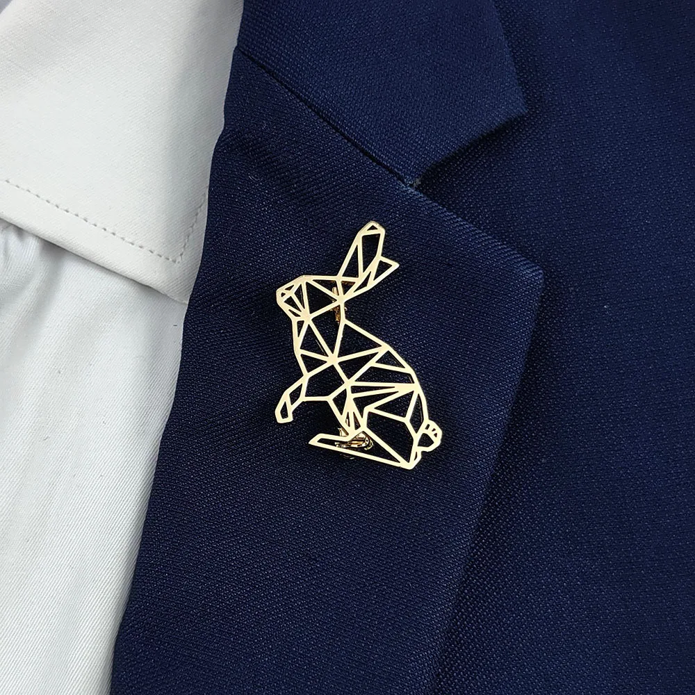 

Fashion punk style hollow lines rabbit stainless steel gold-plated 18K brooch, black suit accessories, wedding matching set