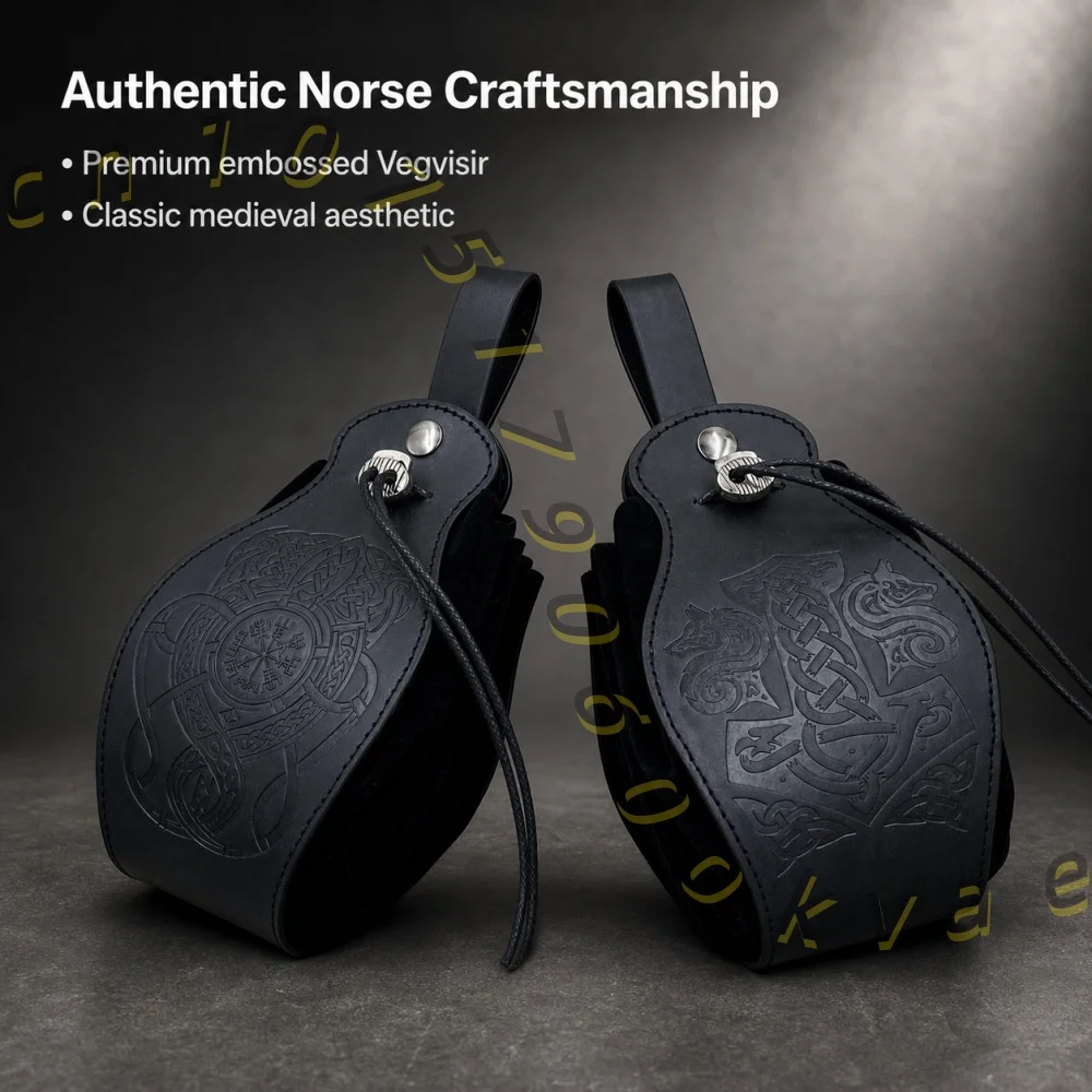 Viking Style Belt Bag Embossed Leather Pouch Drawstring Coin Purse for Medieval Costume LARP Renaissance Fair Accessories