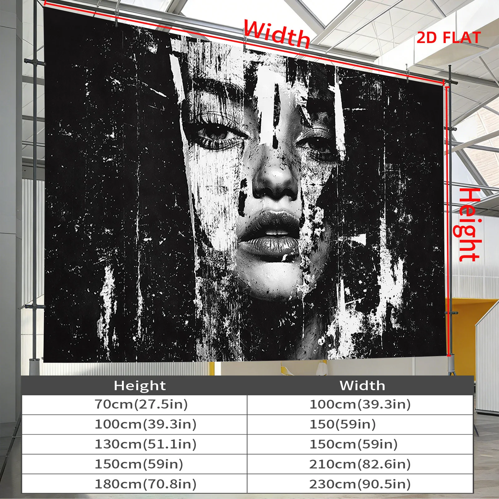 Abstract Black and White Portrait Tapestry Wall Hanging Grunge Style Modern Monochrome Art Print Home Decor for Living Room Bedr